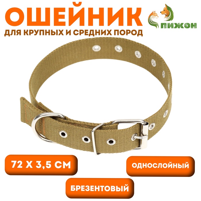 Ошейник брезентовый безразмерный однослойный, 72×3.5 см, песочный - Фото 1