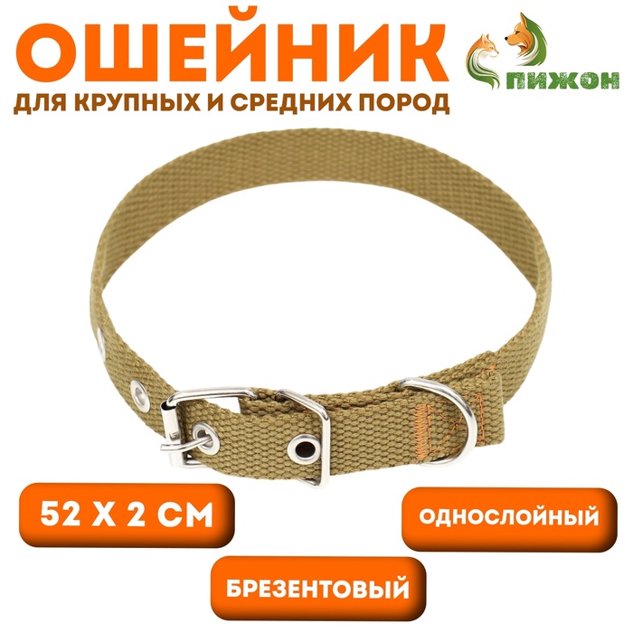 Ошейник брезентовый однослойный, 52×2 см, песочный - Фото 1