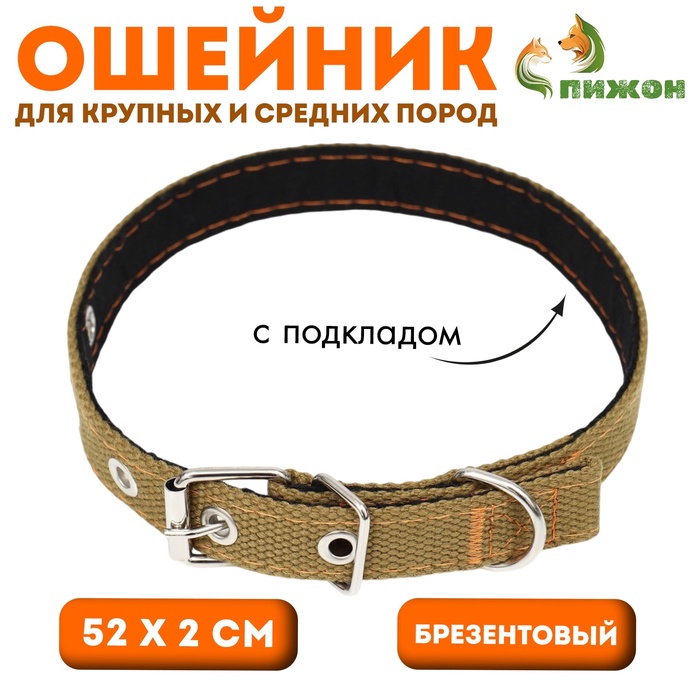 Ошейник брезентовый с подкладом, 52 х 2 см, песочный - Фото 1