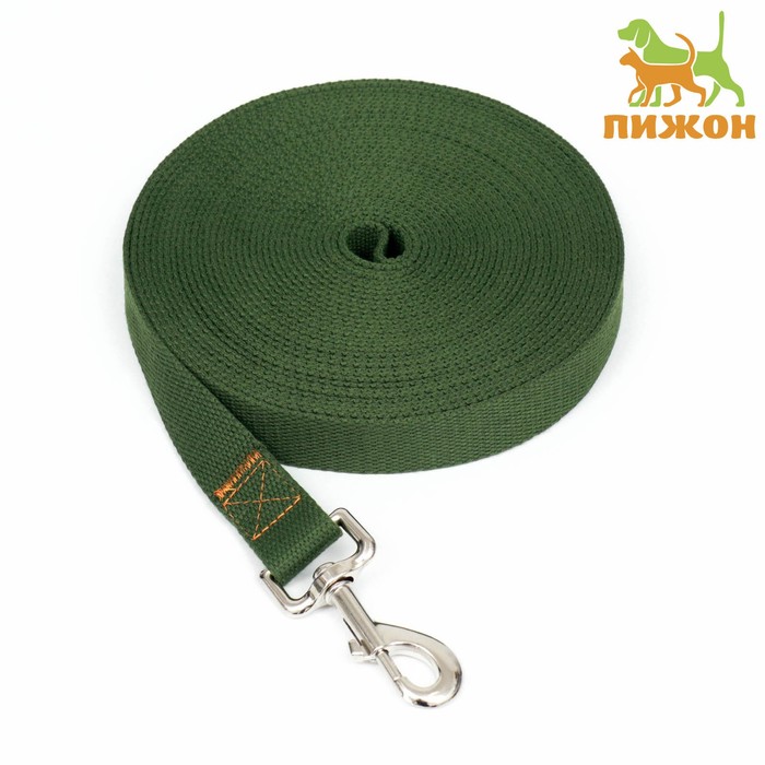 Брезентовый поводок, 10 м × 2.5 см, цвет хаки - Фото 1