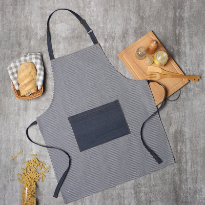 Фартук «Этель» джинсовый в полоску, синий, 65% хлопок, 35% п/э