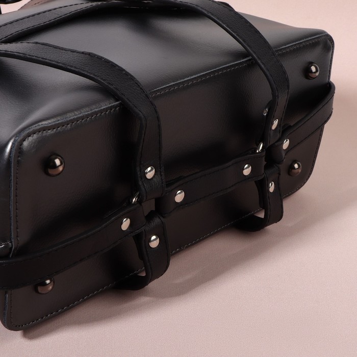 Портупея для сумки из искуственной кожи, 43 × 35 × 15 см, цвет чёрный/серебряный