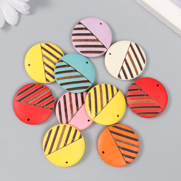 Декор для творчества дерево «Круг с диагональными полосками», 3×3×0.5 см, МИКС