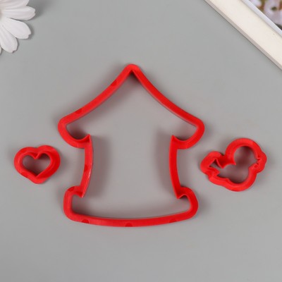 Каттеры для полимерной глины «Домик с птичкой», набор 3 шт., 3.1×4.2 см; 2.4×3 см; 10.3×9.3 см