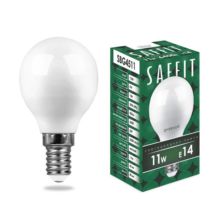 

Лампа светодиодная, 11W 230V E14 6400K G45, SBG4511