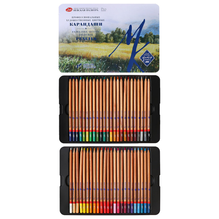 Карандаши цветные набор 48 цветов, ЗХК "Мастер-Класс", профессиональные, в металлическом пенале - Фото 1