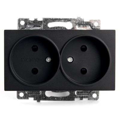 Розетка STEKKER, серия Катрин, 250 В, 10 А, двухместная, без заземления, защитная шторка, чёрная, GLS10-7113-05