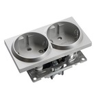 Розетка 2-местная с защитной шторкой с/з, 250В, 16А, серия Катрин, GLS16-7114-03, серебро - фото 23405557