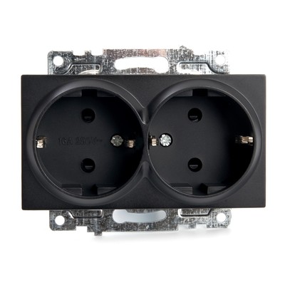 Розетка STEKKER, серия Катрин, 250 В, 16 А, двухместная, с заземлением, с защитной шторкой, чёрная, GLS16-7114-05