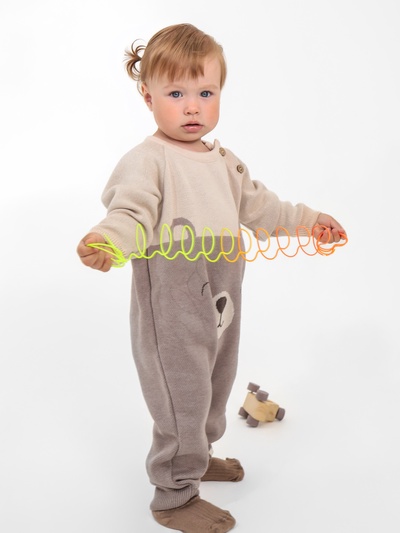 Комбинезон вязаный Крошка Я «Мордочка», рост 68-74 см, бежевый