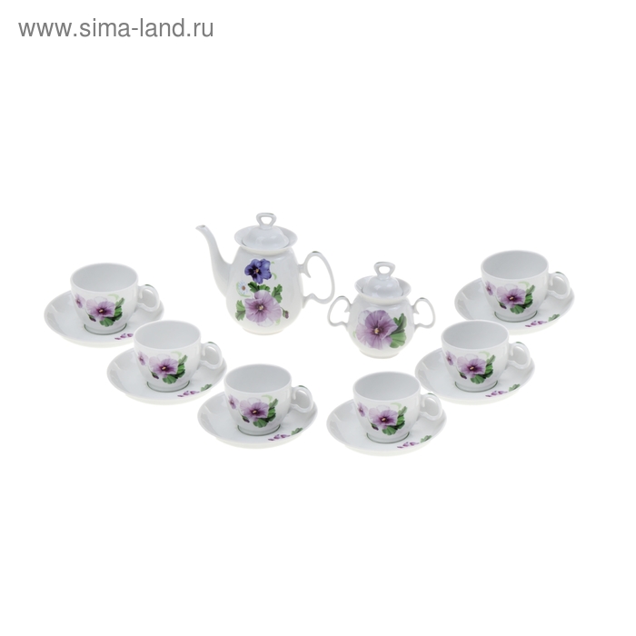 Сервиз чайный "Реванш", 14 предметов: чайник 750 мл, 6 чашек 250 мл, 6 блюдец d=15 cм, сахарница 350 мл - Фото 1