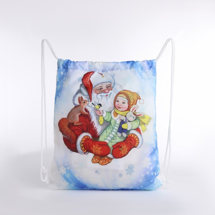 Мешок-рюкзак новогодний на шнурке, цвет белый/разноцветный