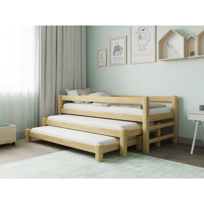 Кровать «Виго» с выдвижным спальным местом 3 в 1, 70 × 190 см, массив сосны, без покрытия - фото 1909432636
