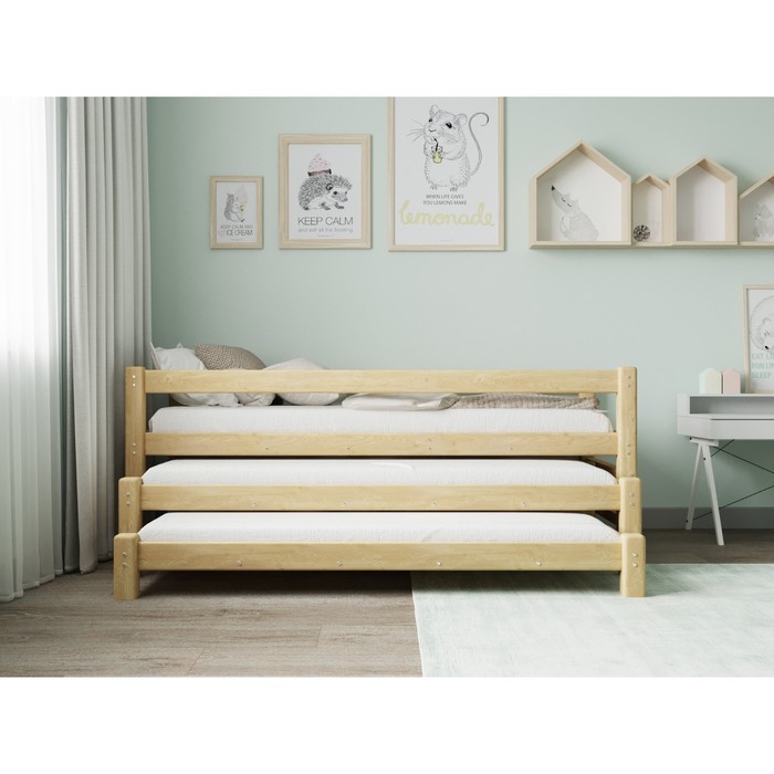 Кровать «Виго» с выдвижным спальным местом 3 в 1, 70 × 190 см, массив сосны, без покрытия - фото 1909432637