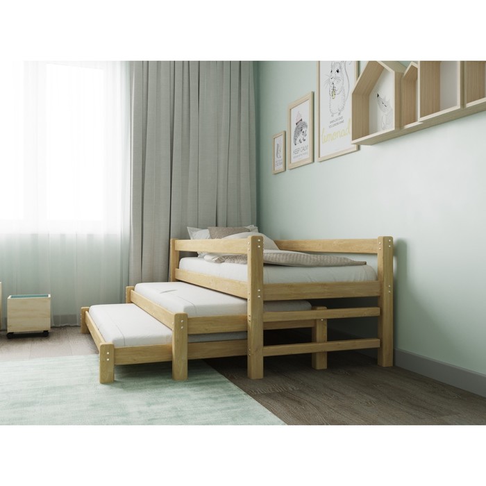 Кровать «Виго» с выдвижным спальным местом 3 в 1, 70 × 190 см, массив сосны, без покрытия - фото 1909432638