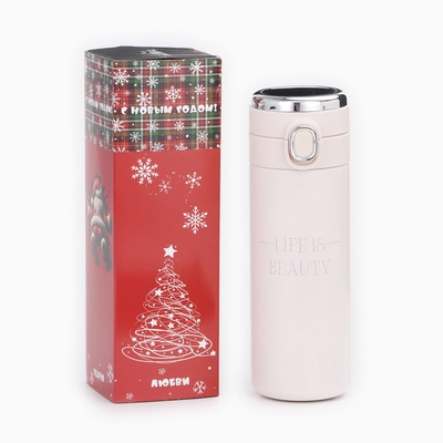 Термокружка, 420 мл, Life is beauty, сохраняет тепло 8 ч, термометр