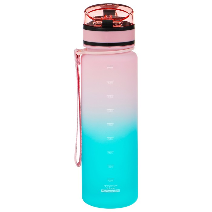 Бутылка спортивная для воды ONLYTOP Fitness Gradien, 500 мл, цвет розово-бирюзовый