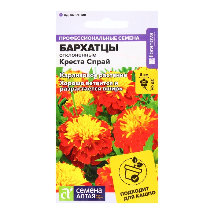 Семена цветов Бархатцы отклоненные «Креста Спрай», 5 шт., «Семена Алтая» - Фото 1
