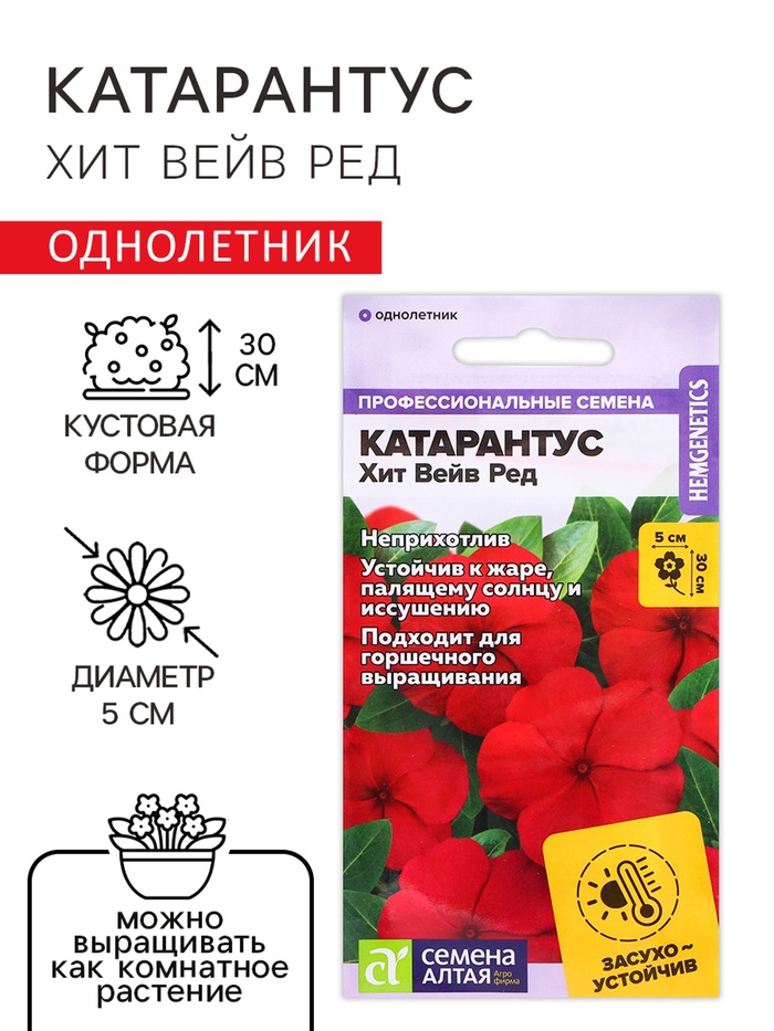 Семена цветов Катарантус "Хит вейв ред", 5 шт - Фото 1
