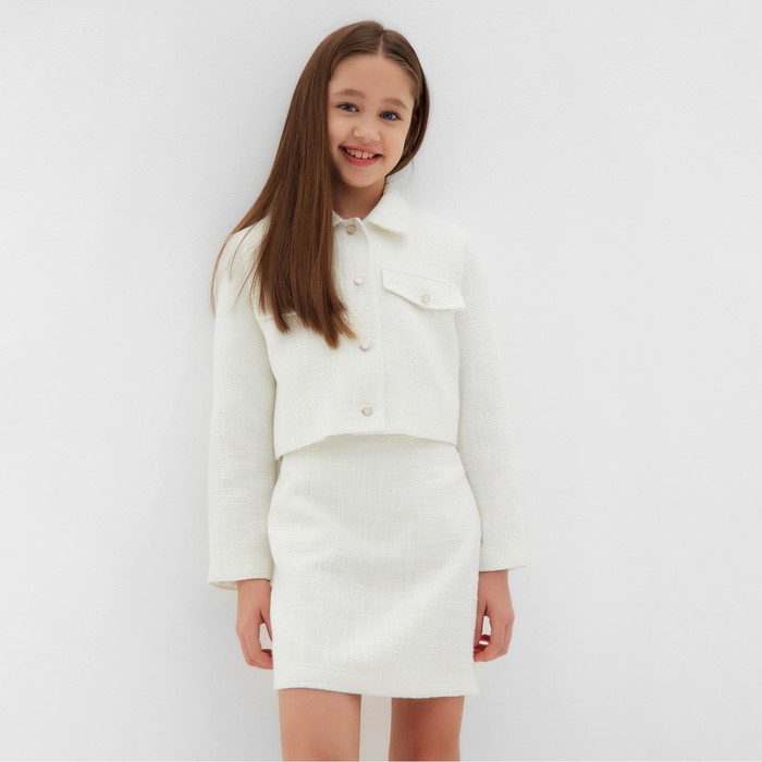 Комплект для девочки (жакет и юбка) MINAKU: PartyDress, цвет белый, рост 140 см