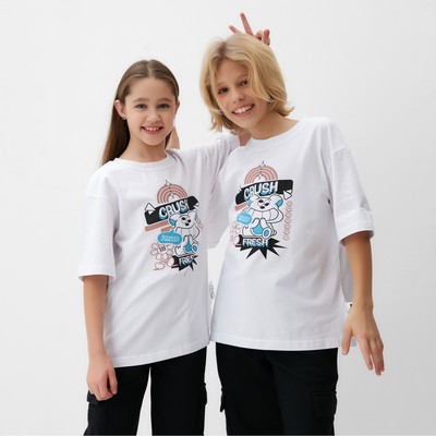 Футболка детская MINAKU: CRUSH, белая, рост 164 см