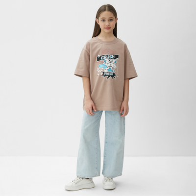 Футболка детская MINAKU: CRUSH, бежевая, рост 164 см
