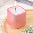 Свеча "Квадрат. Мрамор" в подсвечнике из гипса малый,5х4,5 см,розовый - Фото 1