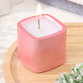 Свеча "Квадрат. Мрамор" в подсвечнике из гипса малый,5х4,5 см,розовый