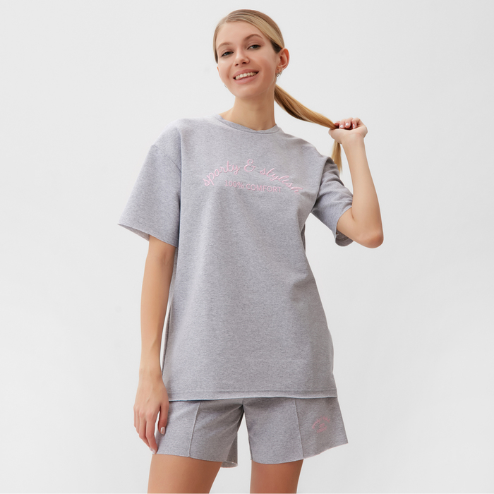 Комплект (футболка, шорты) женский MINAKU: SPORTY & STYLISH цвет светло-серый, р-р 44