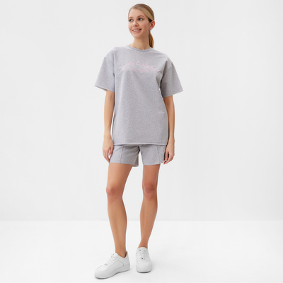 Костюм женский (футболка, шорты) MINAKU: SPORTY & STYLISH, светло-серый, размер 44