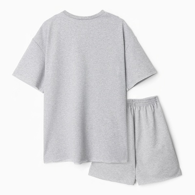 Костюм женский (футболка, шорты) MINAKU: SPORTY & STYLISH, светло-серый, размер 44