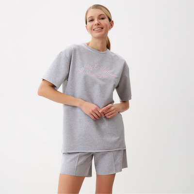 Костюм женский (футболка, шорты) MINAKU: SPORTY & STYLISH, светло-серый, размер 44
