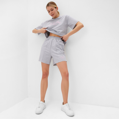 Костюм женский (футболка, шорты) MINAKU: SPORTY & STYLISH, светло-серый, размер 44
