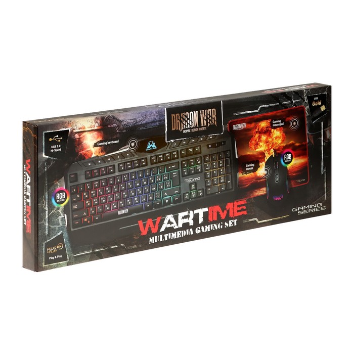 Игровой набор Qumo Wartime K51/M67 3 в 1, клавиатура+мышь+ковер, 3200 dpi