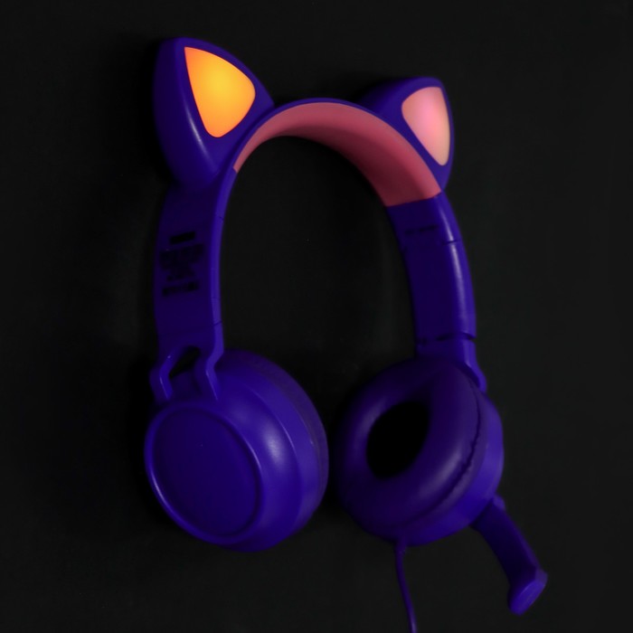 Наушники Qumo Game Cat Purple, игровые, микрофон, USB+3.5 мм, 2м, фиолетовые - фото 51502578