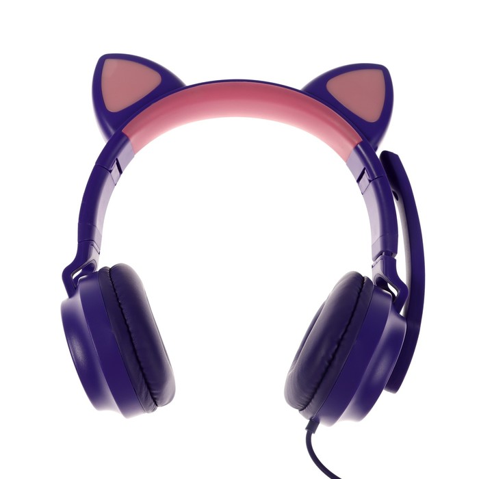 Наушники Qumo Game Cat Purple, игровые, микрофон, USB+3.5 мм, 2м, фиолетовые - фото 51502580
