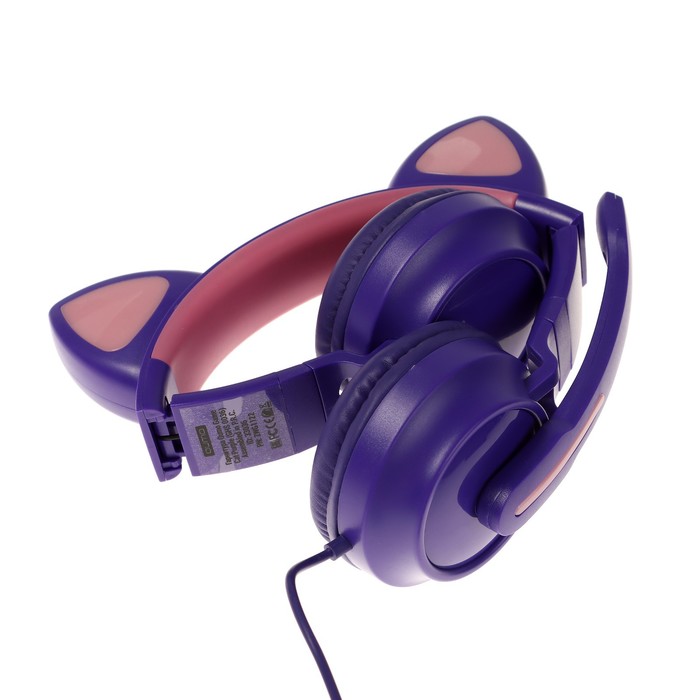 Наушники Qumo Game Cat Purple, игровые, микрофон, USB+3.5 мм, 2м, фиолетовые - фото 51502584