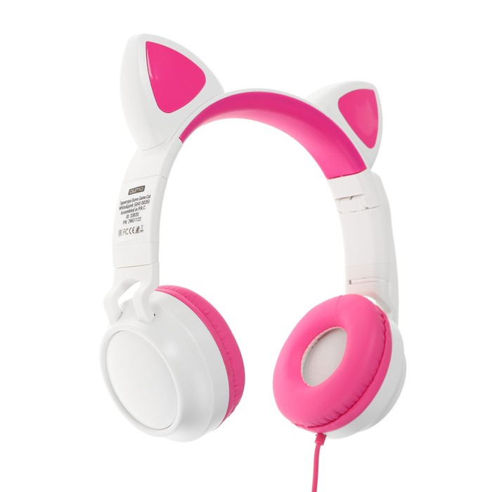 Наушники Qumo Game Cat White, игровые, микрофон, USB+3.5 мм, 2м, бело/розовые - Фото 1