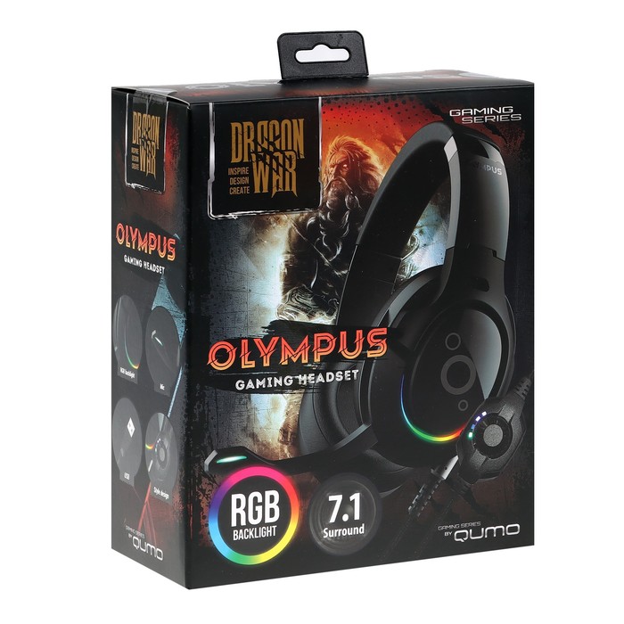 Наушники Qumo Olympus, игровые, микрофон, USB, 2.2м, подсветка, чёрные - фото 51502615