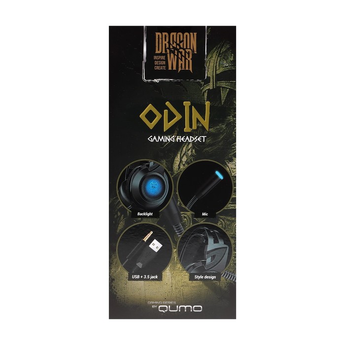 Наушники Qumo Odin, игровые, микрофон, 3.5+USB, 2.2м, подсветка, чёрные - фото 51502651