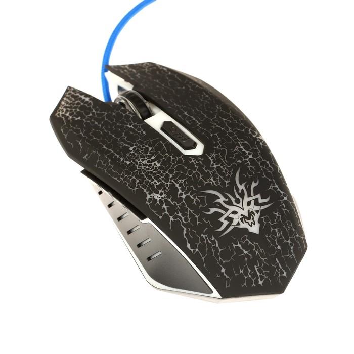 Мышь Qumo BlackOut M03, игровая, проводная, 6 кнопок, подсветка, 3200 dpi, USB, чёрная