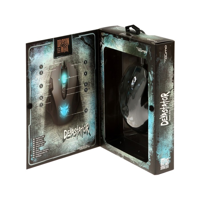Мышь Qumo Devastator M12, игровая, проводная, 8 кнопок, подсветка, 3200 dpi, USB, чёрная - фото 51502683