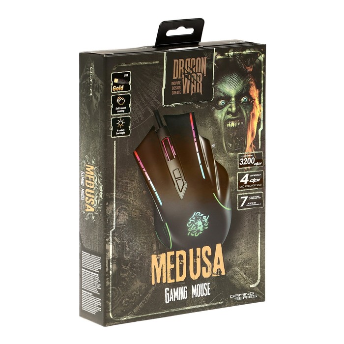Мышь Qumo Medusa M81, игровая, проводная, 7 кнопок, подсветка, 3200 dpi, USB, чёрная - фото 51502691