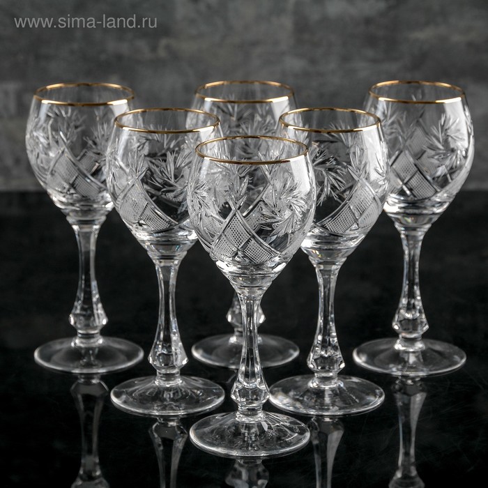 УЦЕНКА Набор фужеров для вина «Мельница», отводка золотом, 250 мл, 5 шт - Фото 1