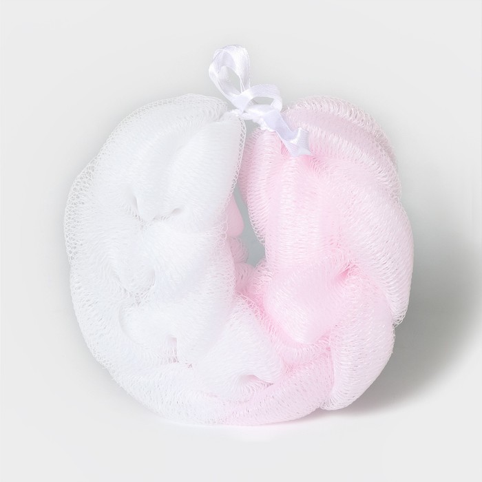 Мочалка - косичка для тела CUPELLIA SPA, 70 гр, цвет бело-розовый - фото 1928422430