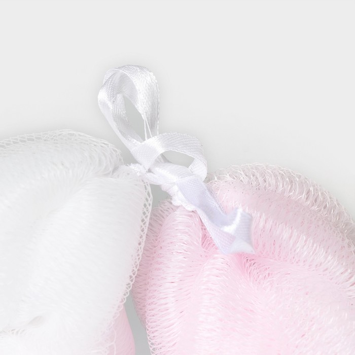 Мочалка - косичка для тела CUPELLIA SPA, 70 гр, цвет бело-розовый - фото 1928422432