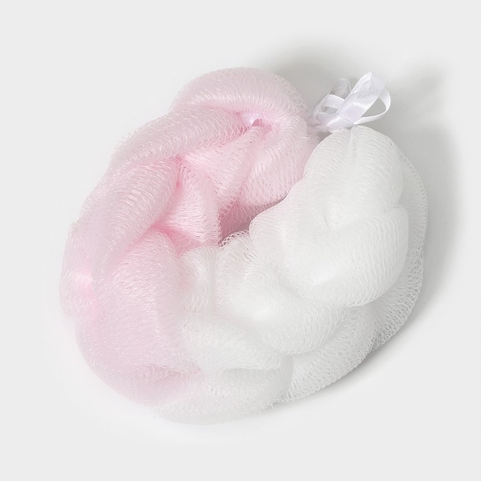 Мочалка - косичка для тела CUPELLIA SPA, 70 гр, цвет бело-розовый - фото 1928422433