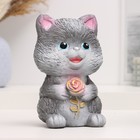 Копилка "Кот с цветком" серый, 18 см - фото 320857959