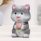 Копилка "Кот с цветком" серый, 18 см - фото 8711244