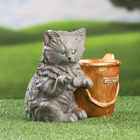 Фигурное кашпо "Котенок с ведром" 18х10х16см, серый с бронзовым - фото 23431322